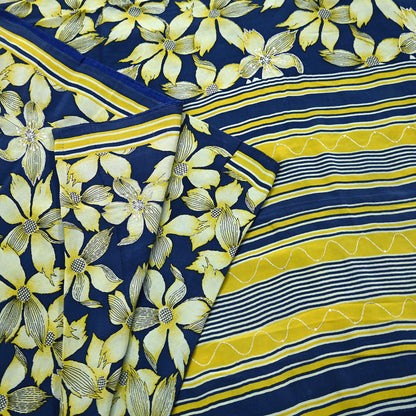 Indian Vintage Sari Blue & Green Pure Crepe Silk Hand Embroidered Saree 5yd Sewing Floral Craft Sequins Dress making Crafting Quilting