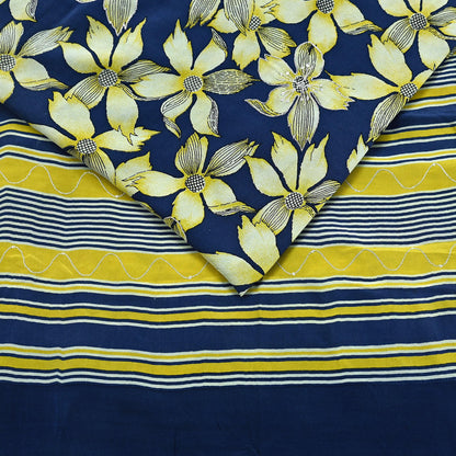 Indian Vintage Sari Blue & Green Pure Crepe Silk Hand Embroidered Saree 5yd Sewing Floral Craft Sequins Dress making Crafting Quilting