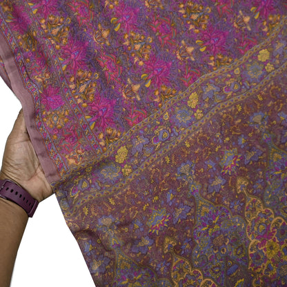 Indian Women Vintage Sari Brown  100% Pure Georgette Silk Printed Saree Sewing 5yd Soft Craft Fabric Floral Design Wrap Boho Dress making