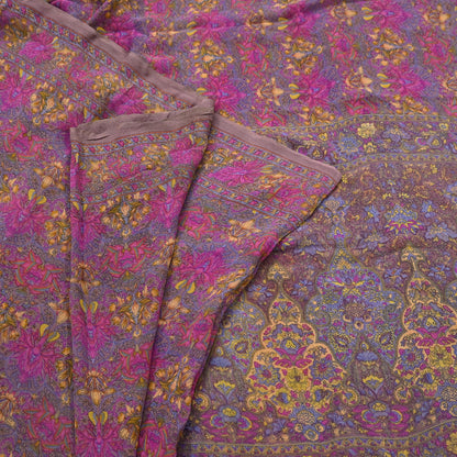 Indian Women Vintage Sari Brown  100% Pure Georgette Silk Printed Saree Sewing 5yd Soft Craft Fabric Floral Design Wrap Boho Dress making