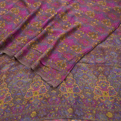 Indian Women Vintage Sari Brown  100% Pure Georgette Silk Printed Saree Sewing 5yd Soft Craft Fabric Floral Design Wrap Boho Dress making