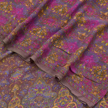 Indian Women Vintage Sari Brown  100% Pure Georgette Silk Printed Saree Sewing 5yd Soft Craft Fabric Floral Design Wrap Boho Dress making