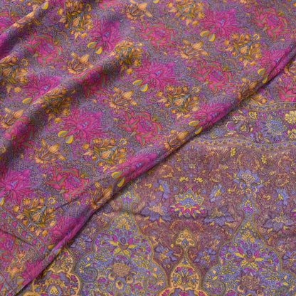Indian Women Vintage Sari Brown  100% Pure Georgette Silk Printed Saree Sewing 5yd Soft Craft Fabric Floral Design Wrap Boho Dress making