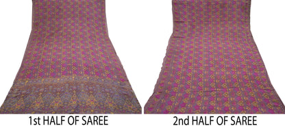 Indian Women Vintage Sari Brown  100% Pure Georgette Silk Printed Saree Sewing 5yd Soft Craft Fabric Floral Design Wrap Boho Dress making