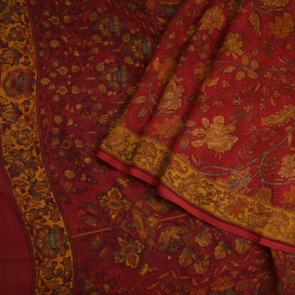 Women Vintage Sari Red Pure Chiffon Silk Printed Sarees Craft Fabric Sewing 5Yd Soft Dress Making Crafting Quilting Upcycle Used