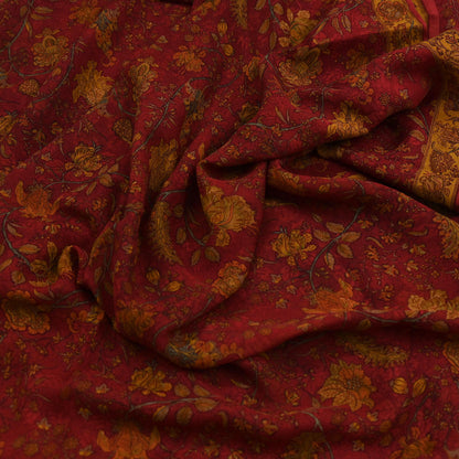 Women Vintage Sari Red Pure Chiffon Silk Printed Sarees Craft Fabric Sewing 5Yd Soft Dress Making Crafting Quilting Upcycle Used