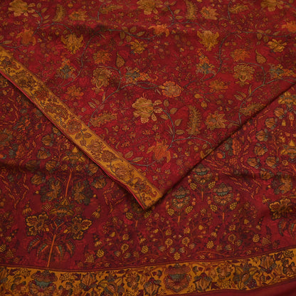 Women Vintage Sari Red Pure Chiffon Silk Printed Sarees Craft Fabric Sewing 5Yd Soft Dress Making Crafting Quilting Upcycle Used