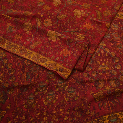 Women Vintage Sari Red Pure Chiffon Silk Printed Sarees Craft Fabric Sewing 5Yd Soft Dress Making Crafting Quilting Upcycle Used