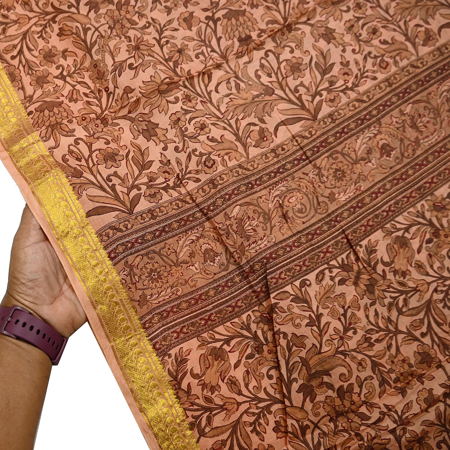 Indian Vintage Peach Saree 100% Pure Silk Printed Sari Craft Fabric Soft 6yd Sewing Dress Making  Soft Floral Crafting Quilting Upcycle Zari