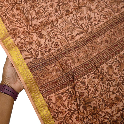 Indian Vintage Peach Saree 100% Pure Silk Printed Sari Craft Fabric Soft 6yd Sewing Dress Making  Soft Floral Crafting Quilting Upcycle Zari