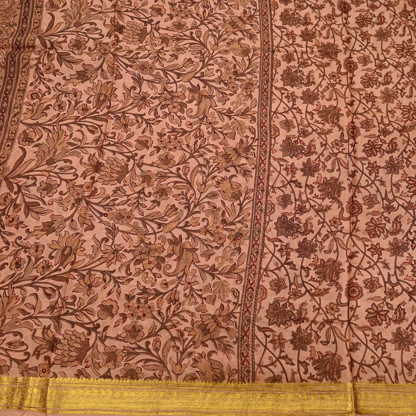 Indian Vintage Peach Saree 100% Pure Silk Printed Sari Craft Fabric Soft 6yd Sewing Dress Making  Soft Floral Crafting Quilting Upcycle Zari