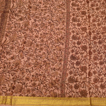 Indian Vintage Peach Saree 100% Pure Silk Printed Sari Craft Fabric Soft 6yd Sewing Dress Making  Soft Floral Crafting Quilting Upcycle Zari