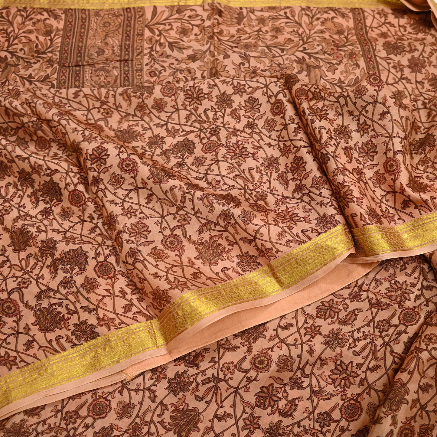 Indian Vintage Peach Saree 100% Pure Silk Printed Sari Craft Fabric Soft 6yd Sewing Dress Making  Soft Floral Crafting Quilting Upcycle Zari