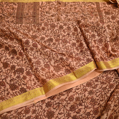 Indian Vintage Peach Saree 100% Pure Silk Printed Sari Craft Fabric Soft 6yd Sewing Dress Making  Soft Floral Crafting Quilting Upcycle Zari