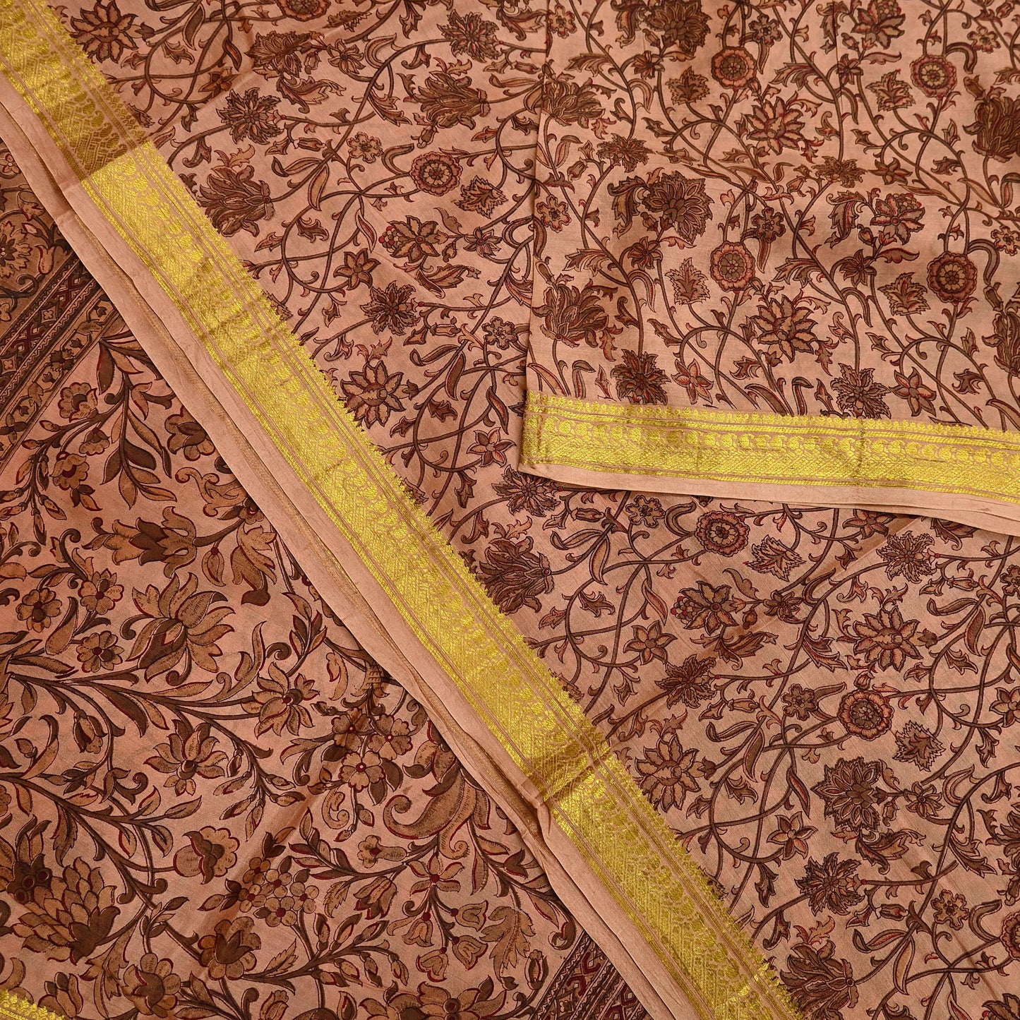 Indian Vintage Peach Saree 100% Pure Silk Printed Sari Craft Fabric Soft 6yd Sewing Dress Making  Soft Floral Crafting Quilting Upcycle Zari