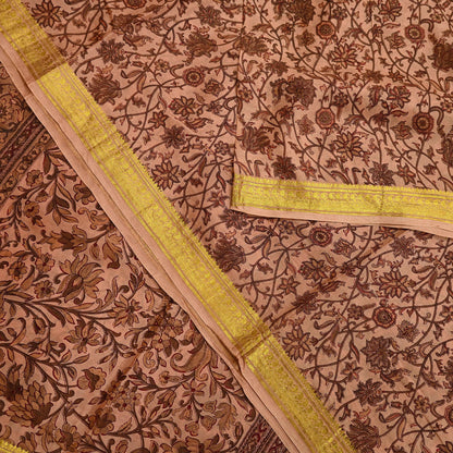 Indian Vintage Peach Saree 100% Pure Silk Printed Sari Craft Fabric Soft 6yd Sewing Dress Making  Soft Floral Crafting Quilting Upcycle Zari