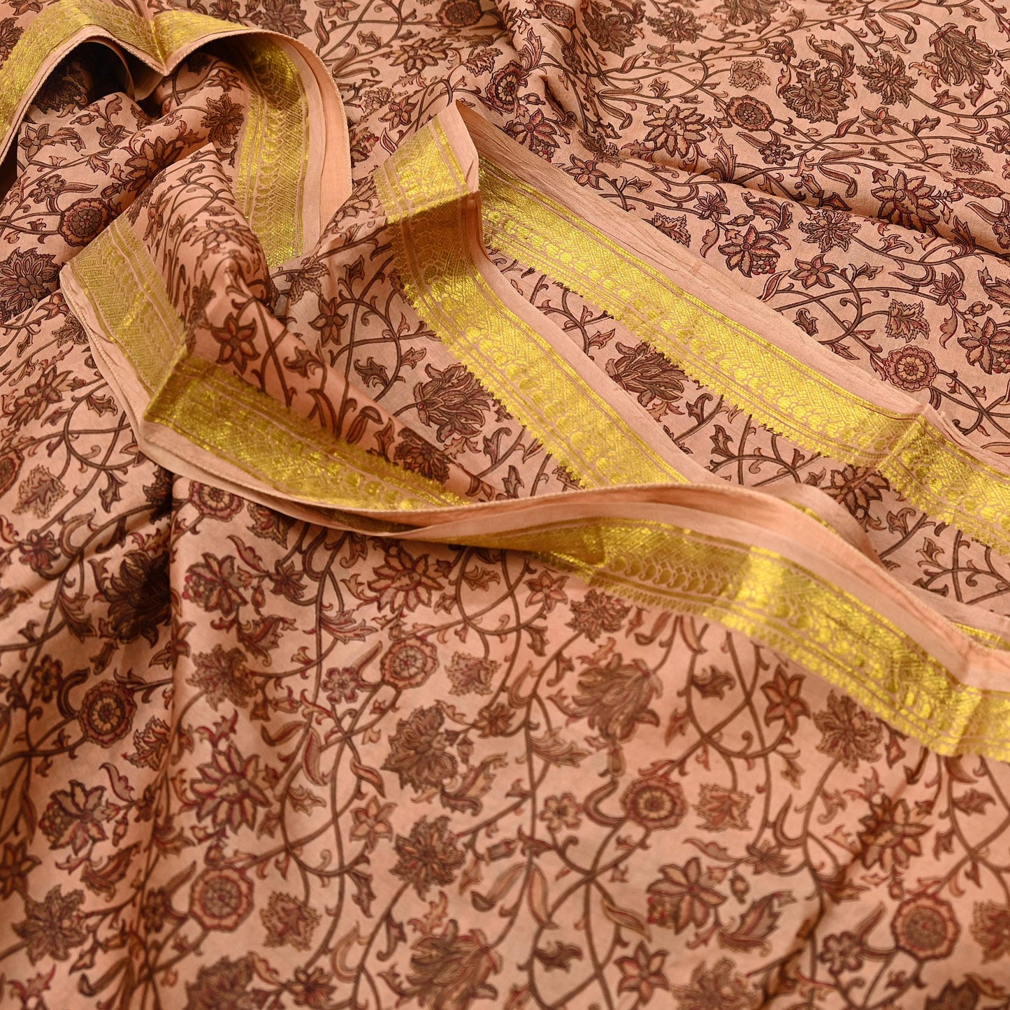 Indian Vintage Peach Saree 100% Pure Silk Printed Sari Craft Fabric Soft 6yd Sewing Dress Making  Soft Floral Crafting Quilting Upcycle Zari