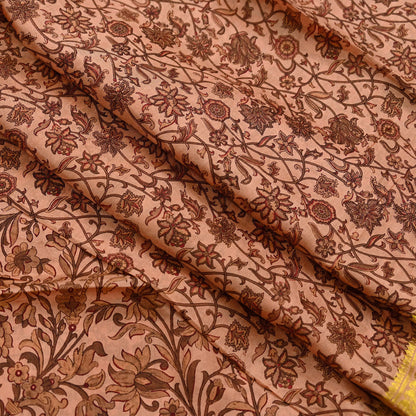 Indian Vintage Peach Saree 100% Pure Silk Printed Sari Craft Fabric Soft 6yd Sewing Dress Making  Soft Floral Crafting Quilting Upcycle Zari
