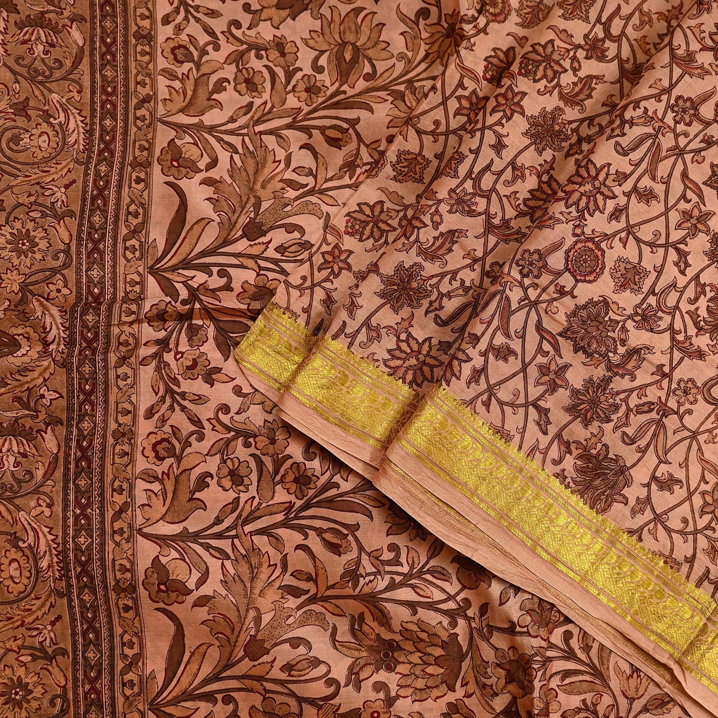 Indian Vintage Peach Saree 100% Pure Silk Printed Sari Craft Fabric Soft 6yd Sewing Dress Making  Soft Floral Crafting Quilting Upcycle Zari