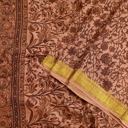 Indian Vintage Peach Saree 100% Pure Silk Printed Sari Craft Fabric Soft 6yd Sewing Dress Making  Soft Floral Crafting Quilting Upcycle Zari