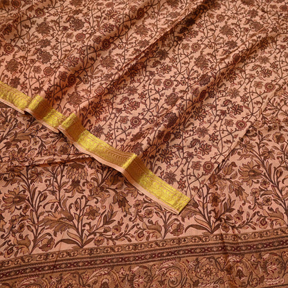 Indian Vintage Peach Saree 100% Pure Silk Printed Sari Craft Fabric Soft 6yd Sewing Dress Making  Soft Floral Crafting Quilting Upcycle Zari