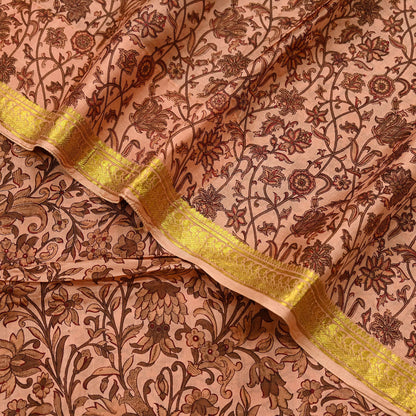 Indian Vintage Peach Saree 100% Pure Silk Printed Sari Craft Fabric Soft 6yd Sewing Dress Making  Soft Floral Crafting Quilting Upcycle Zari