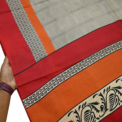 Indian Vintage Sari Ivory & Black Printed Pure Silk Sarees 5yd Sewing Craft Fabric DressMaking Soft Wrap Upcycle Quilting Crafting Used