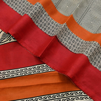 Indian Vintage Sari Ivory & Black Printed Pure Silk Sarees 5yd Sewing Craft Fabric DressMaking Soft Wrap Upcycle Quilting Crafting Used