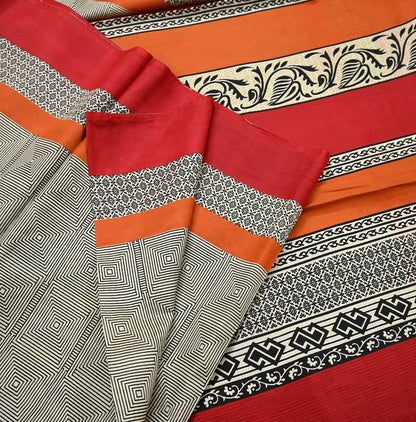 Indian Vintage Sari Ivory & Black Printed Pure Silk Sarees 5yd Sewing Craft Fabric DressMaking Soft Wrap Upcycle Quilting Crafting Used