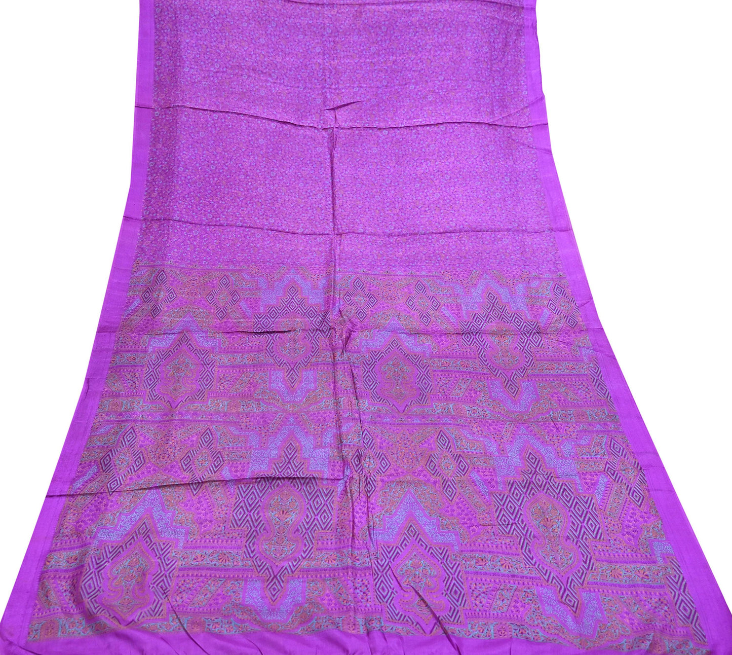 Indian Vintage Purple Pure Silk Printed Saree 6 Yards Soft Floral Fabric for Dressmaking, Quilting, Crafting, Sewing & Upcycling