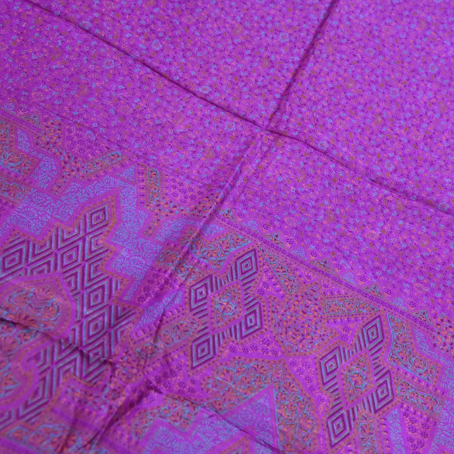 Indian Vintage Purple Pure Silk Printed Saree 6 Yards Soft Floral Fabric for Dressmaking, Quilting, Crafting, Sewing & Upcycling