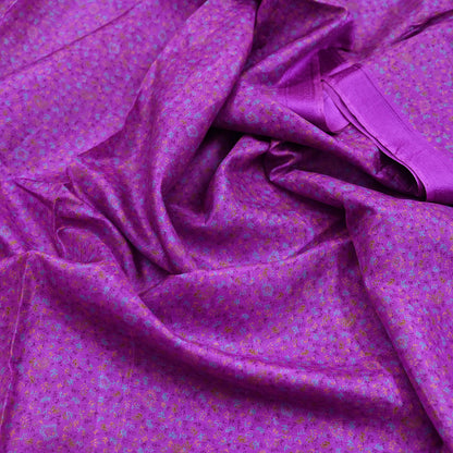 Indian Vintage Purple Pure Silk Printed Saree 6 Yards Soft Floral Fabric for Dressmaking, Quilting, Crafting, Sewing & Upcycling