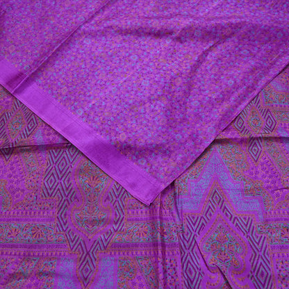 Indian Vintage Purple Pure Silk Printed Saree 6 Yards Soft Floral Fabric for Dressmaking, Quilting, Crafting, Sewing & Upcycling