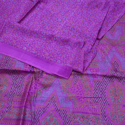 Indian Vintage Purple Pure Silk Printed Saree 6 Yards Soft Floral Fabric for Dressmaking, Quilting, Crafting, Sewing & Upcycling