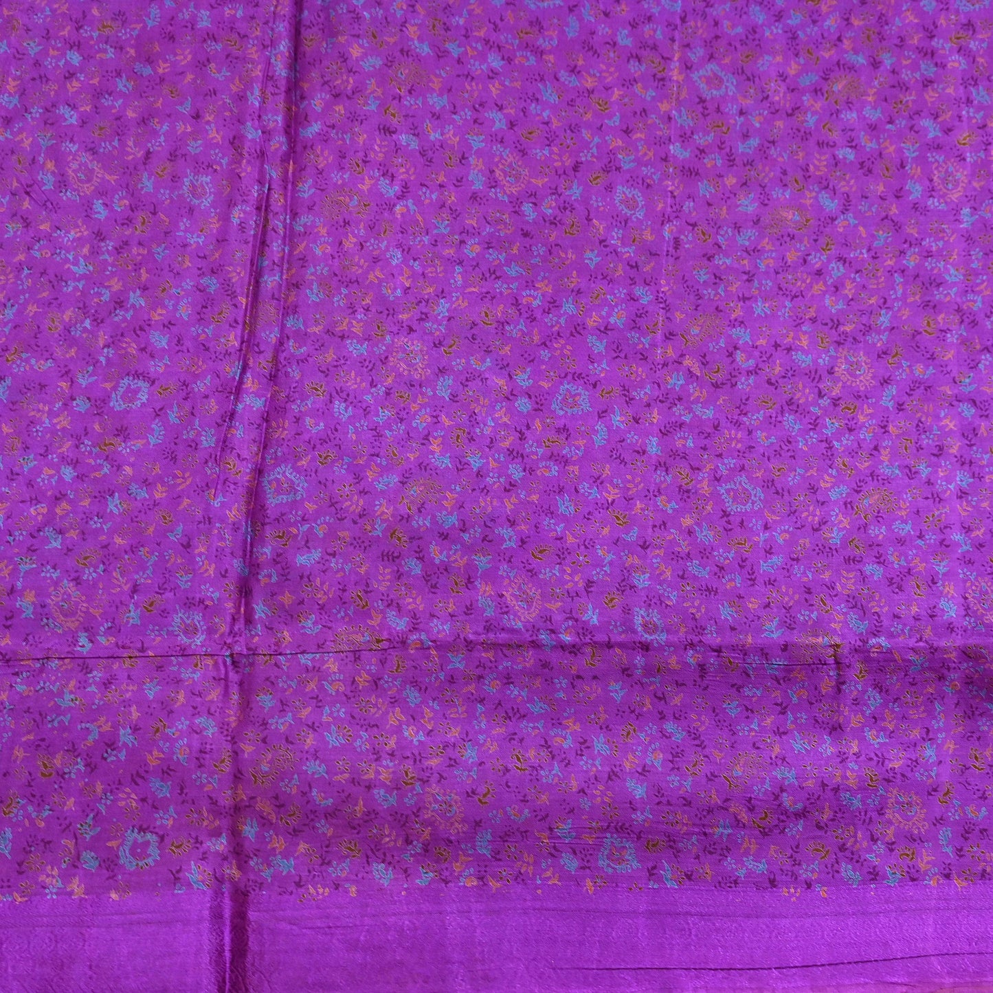 Indian Vintage Purple Pure Silk Printed Saree 6 Yards Soft Floral Fabric for Dressmaking, Quilting, Crafting, Sewing & Upcycling