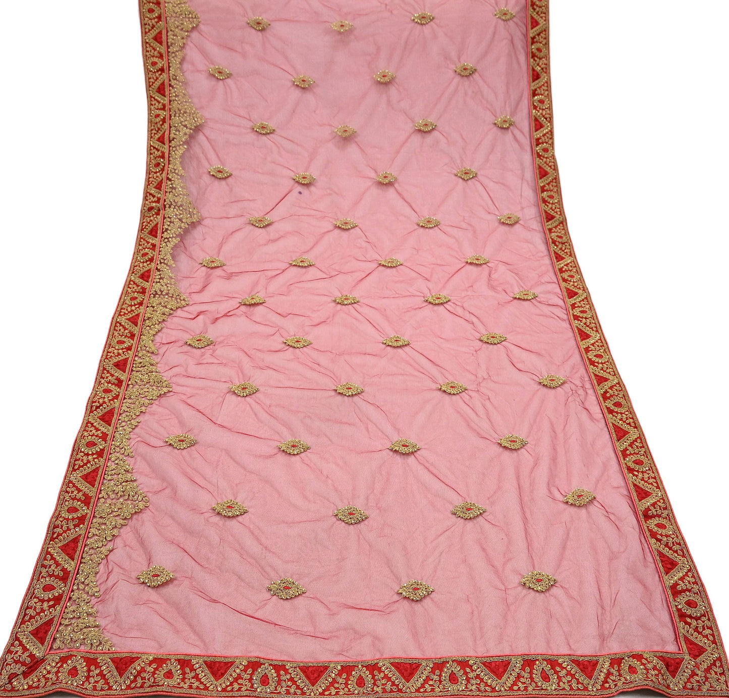 Indian Vintage Red & Peach Net/Mesh Silk Hand Embroidered Lehenga 3pcs Set Bridal Party Wear With Blouse/Dupatta Bollywood Lehenga Zardozi