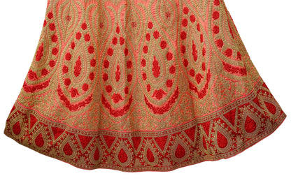 Indian Vintage Wedding Peach Silk Hand Embroidered Skirt Bridal Party Wear Bollywood Lehenga Zari