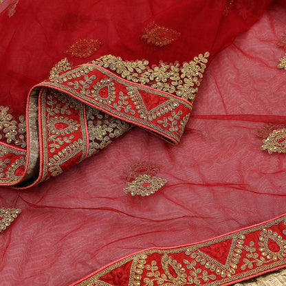 Indian Vintage Heavy Bridal Dupatta Red Net Mesh Long Stole Hand Embroidered Scarves  Patti Wedding/Party Wear