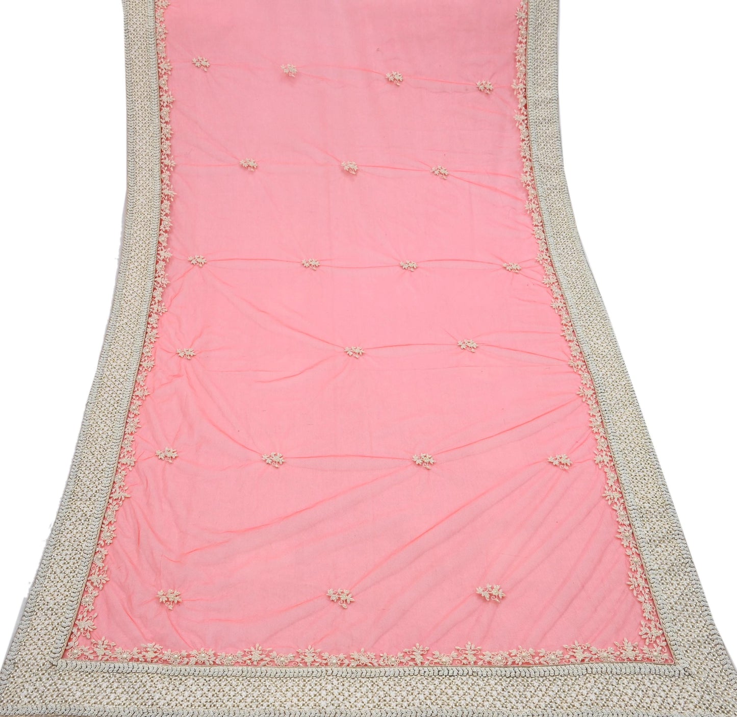 Indian Pre-owned Heavy Dupatta Pink Net Long Stole Hand Embroidered By Designer Abu Jani Scarves Bridal Veil