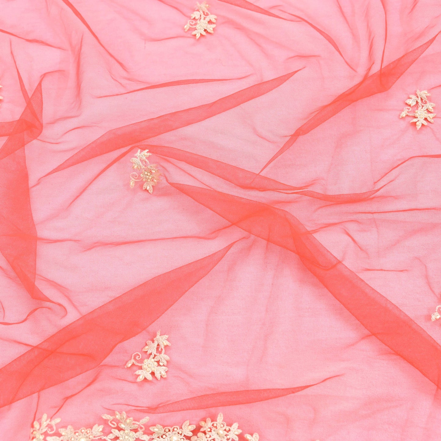 Indian Pre-owned Heavy Dupatta Pink Net Long Stole Hand Embroidered By Designer Abu Jani Scarves Bridal Veil