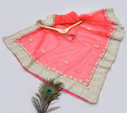 Indian Pre-owned Heavy Dupatta Pink Net Long Stole Hand Embroidered By Designer Abu Jani Scarves Bridal Veil