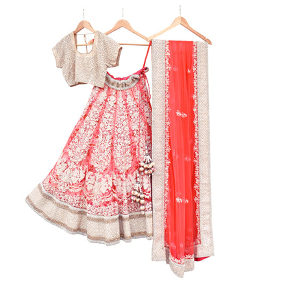 Pre-Owned Designer Abu Jani Hand Embroidered Heavy Lehenga, Blouse & Dupatta (3pcs Set)