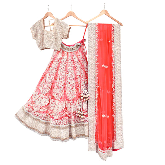 Pre-Owned Designer Abu Jani Hand Embroidered Heavy Lehenga, Blouse & Dupatta (3pcs Set)