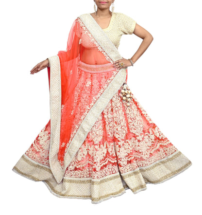 Pre-Owned Designer Abu Jani Hand Embroidered Heavy Lehenga, Blouse & Dupatta (3pcs Set)