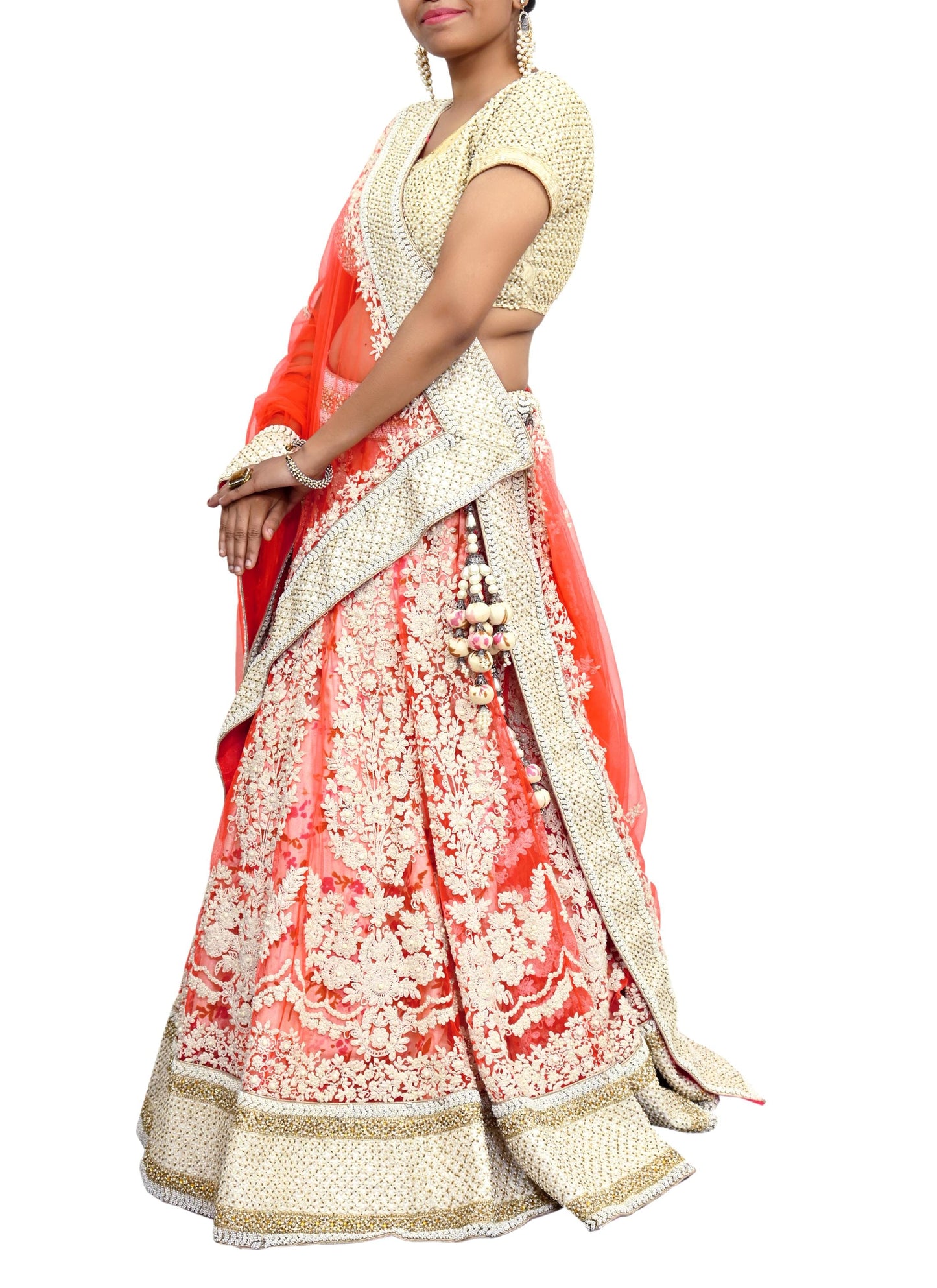 Pre-Owned Designer Abu Jani Hand Embroidered Heavy Lehenga, Blouse & Dupatta (3pcs Set)