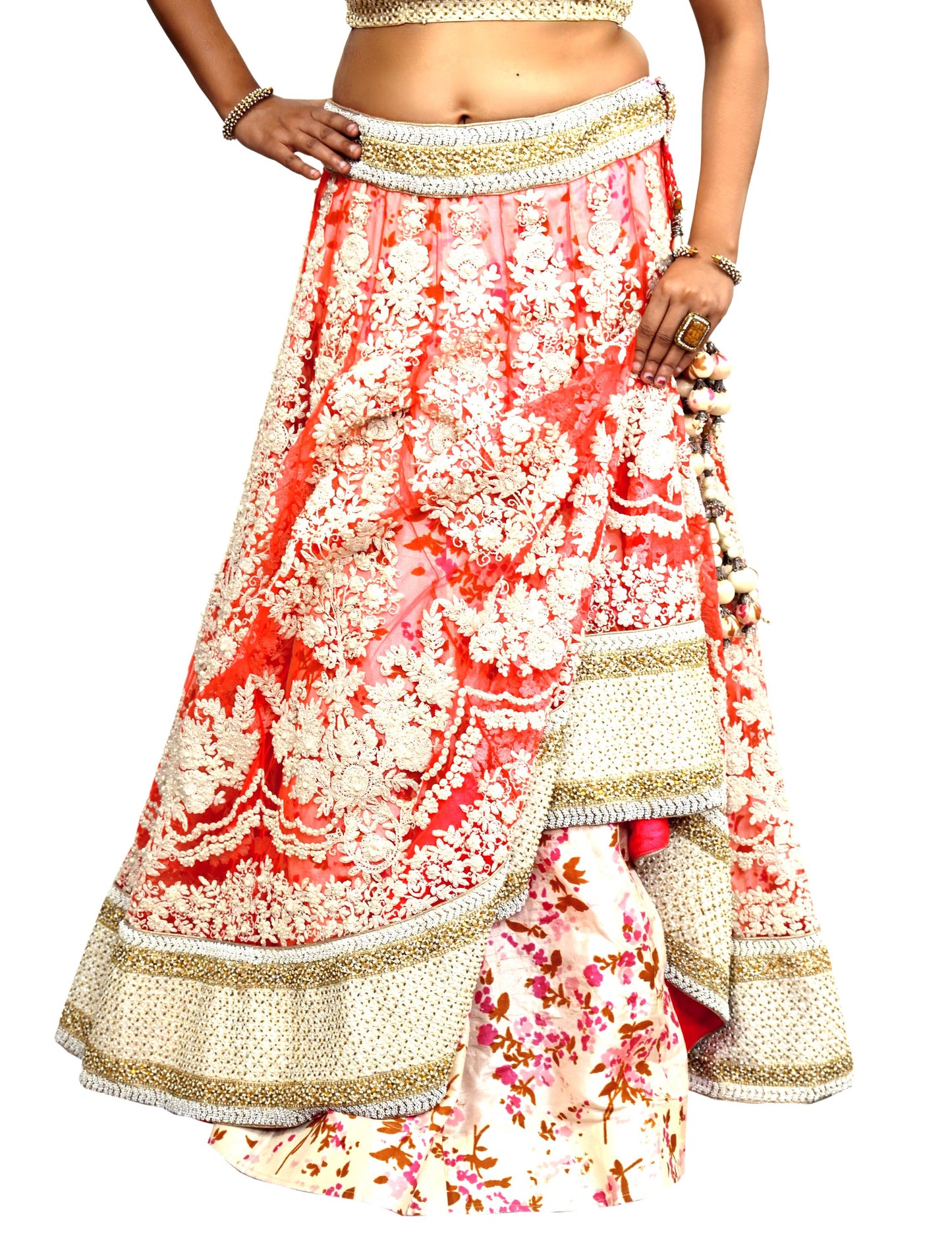 Pre-Owned Designer Abu Jani Hand Embroidered Heavy Lehenga, Blouse & Dupatta (3pcs Set)