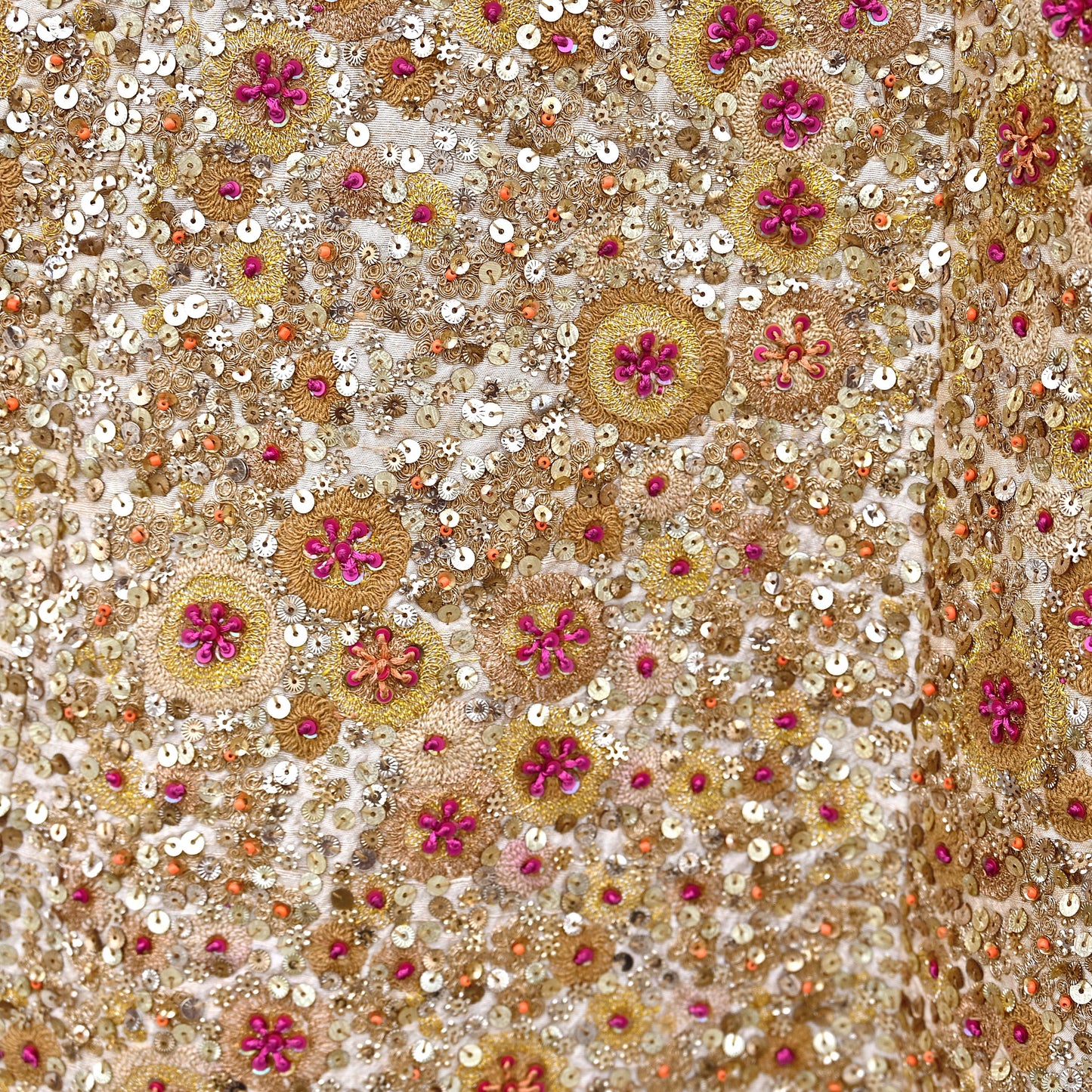 Pre-Owned Designer Abu Jani Hand Embroidered Golden Red Chanderi Silk Net Bridal Lehenga Set with Dupatta & Blouse Couture Outfit