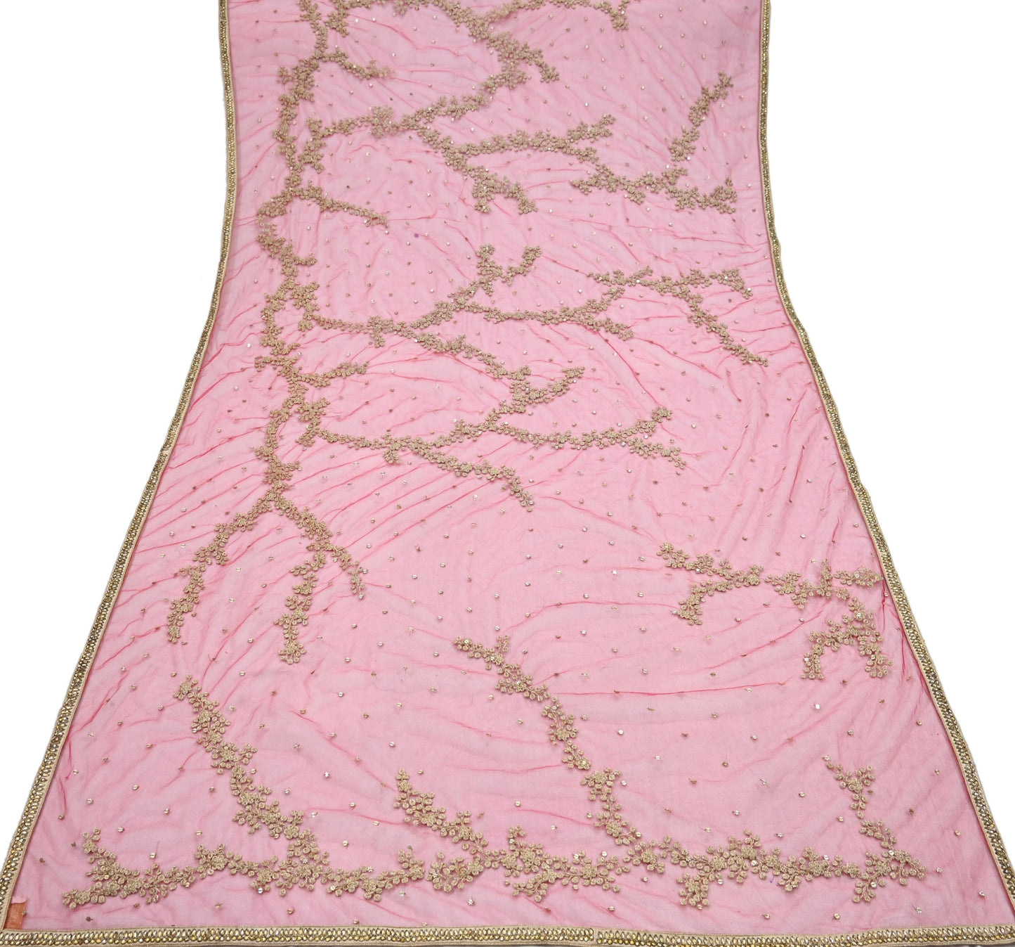 Indian Pre-owned Heavy Dupatta Red Net Long Stole Hand Embroidered By Designer Abu Jani Scarves Bridal Veil