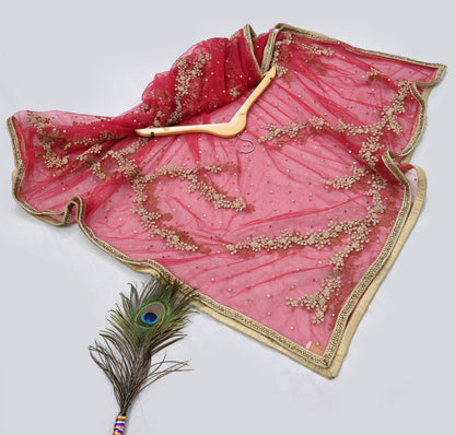 Indian Pre-owned Heavy Dupatta Red Net Long Stole Hand Embroidered By Designer Abu Jani Scarves Bridal Veil