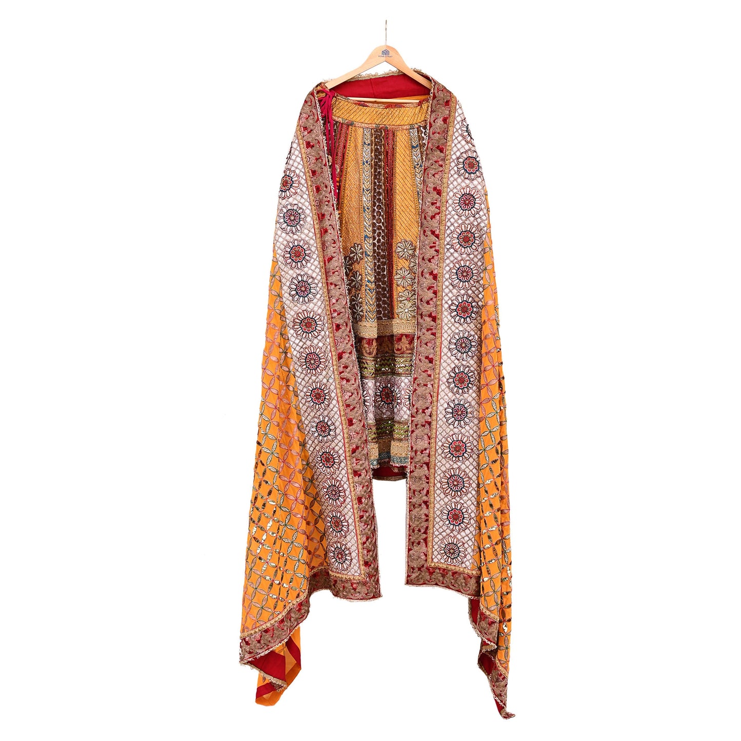 Indian Pre-owned Heavy Wedding Hand Embroidered Lehenga/Dupatta Designer By Anamika Khanna Zardozi Bridal Wear Floral Design